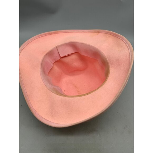 Vintage Pink Wool & Felt Ladies Fedora Hat wide bow ribbon trim READ - Picture 5 of 6